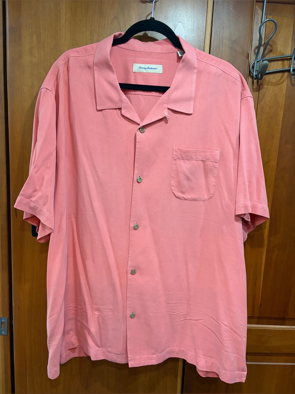 Tommy Bahama Men’s 3XL Coral Pink Short-Sleeve Silk Camp Shirt